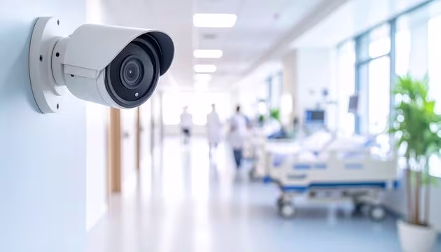 Healthcare facility using secure video communication and monitoring