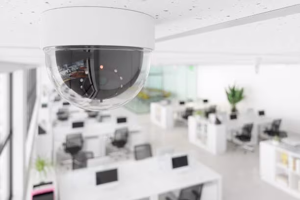 Modern secure banking office environment with AI-driven surveillance
